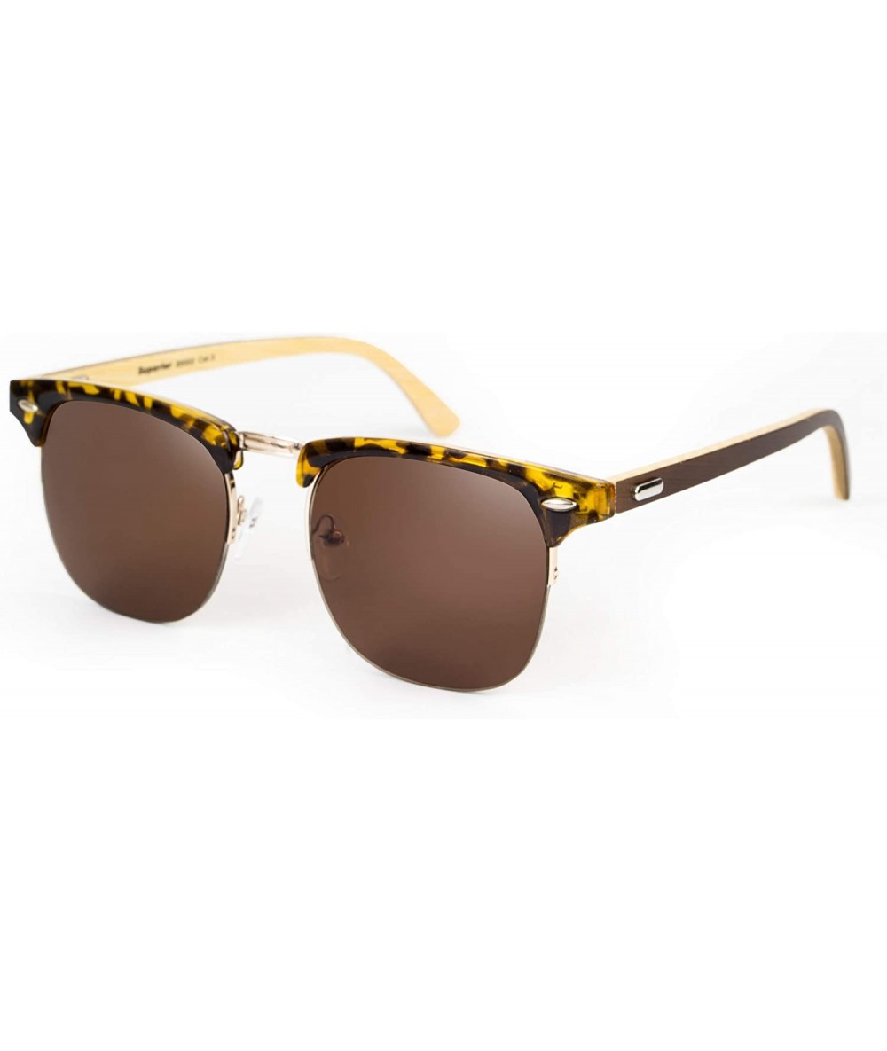 Semi-rimless Unisex Bamboo Wood Semi Rimless Half Frame for Men and Women - Leopard Sahara - C518I8HYHL6 $20.73