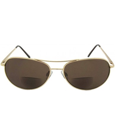 Aviator Slim Aviator Bifocal Sunglasses B113 - Gold Frame Brown Lenses - C118HOS9TO8 $28.36