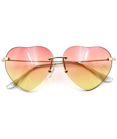 Rimless Women's S5964 Rimless Frame Oversized Heart Shape Lens 63mm Sunglasses - Pink Yellow - CI122RBNR1P $18.66