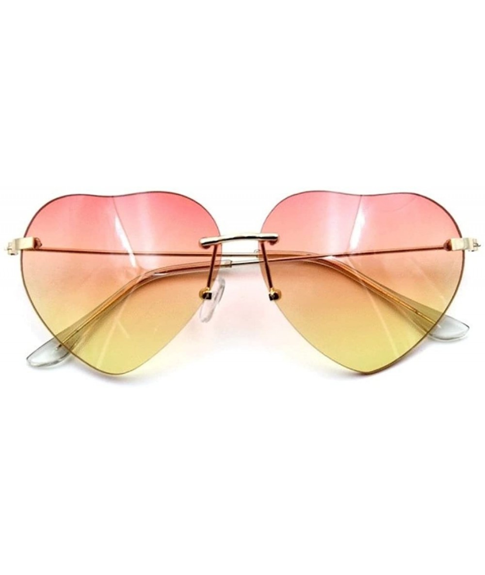 Rimless Women's S5964 Rimless Frame Oversized Heart Shape Lens 63mm Sunglasses - Pink Yellow - CI122RBNR1P $18.66