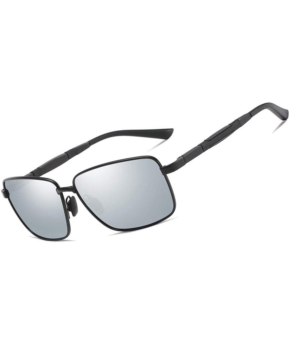 Square Polarized Square Sunglasses Al-Mg for Men Driving Sun Glasses Womens - Black Silver - CV1953XL5NQ $29.20