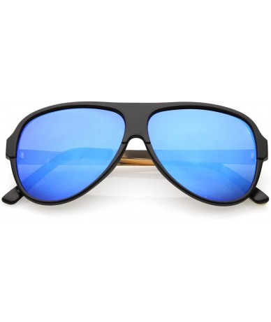 Aviator Retro Oversize Flat Top Color Mirror Flat Lens Aviator Sunglasses 58mm - Matte Black / Blue Mirror - CW187RIZNEO $22.36