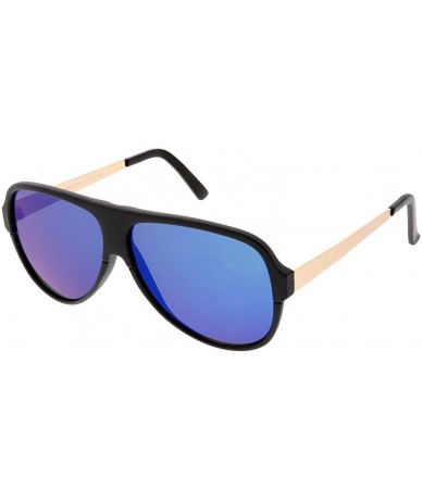 Aviator Retro Oversize Flat Top Color Mirror Flat Lens Aviator Sunglasses 58mm - Matte Black / Blue Mirror - CW187RIZNEO $22.36