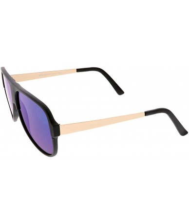 Aviator Retro Oversize Flat Top Color Mirror Flat Lens Aviator Sunglasses 58mm - Matte Black / Blue Mirror - CW187RIZNEO $22.36