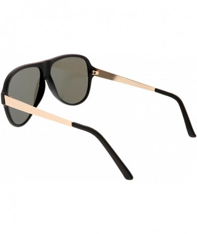 Aviator Retro Oversize Flat Top Color Mirror Flat Lens Aviator Sunglasses 58mm - Matte Black / Blue Mirror - CW187RIZNEO $22.36