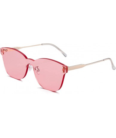 Oversized One Piece Rimless Sunglasses Women Transparent Candy Color Tinted Lens - Pink - CJ18QU6XKD8 $23.44