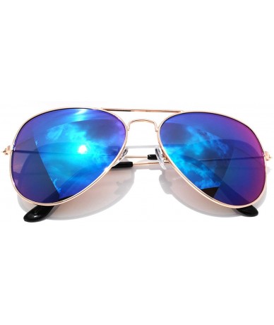 Aviator Aviator Sunglasses Vintage Gold Metal Frame Blue Mirror Lenses (One Pair) - C611M7I45UV $17.90