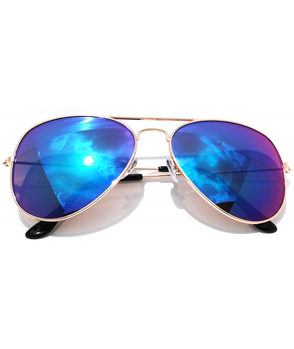 Aviator Aviator Sunglasses Vintage Gold Metal Frame Blue Mirror Lenses (One Pair) - C611M7I45UV $17.90