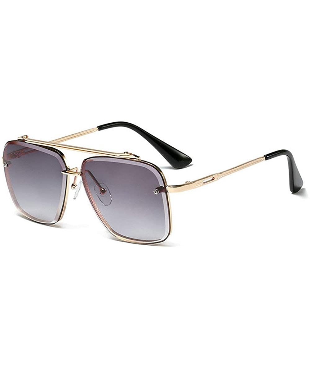 Square New fashion polygon trimmed metal sunglasses unisex brand luxury sunglasses UV400 - Gold&grey - CX18T8UN387 $29.46