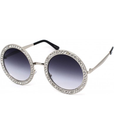 Round Womens Rhinestone Studded Round Circle Lens Hippie Sunglasses - Silver Smoke - CY18WRMOKXD $26.48