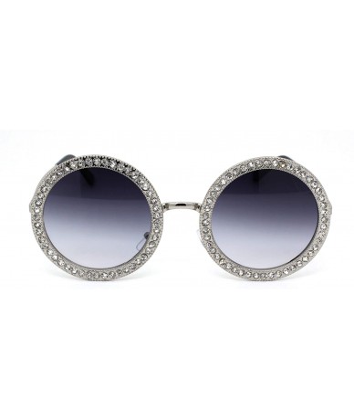 Round Womens Rhinestone Studded Round Circle Lens Hippie Sunglasses - Silver Smoke - CY18WRMOKXD $26.48