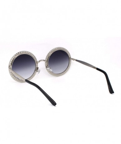 Round Womens Rhinestone Studded Round Circle Lens Hippie Sunglasses - Silver Smoke - CY18WRMOKXD $26.48