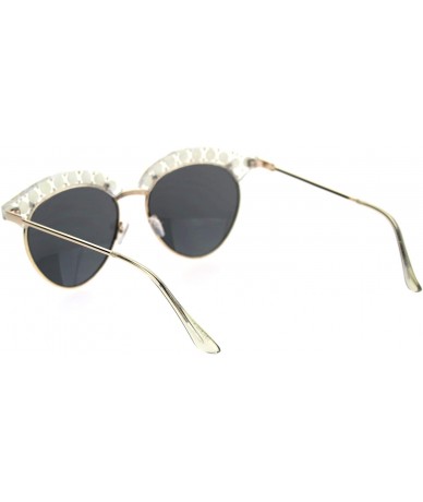 Round Womens Pearl Jewel Half Rim Chic Sunglasses - Peach Gold Solid Black - CE18SZQ7EGE $22.06