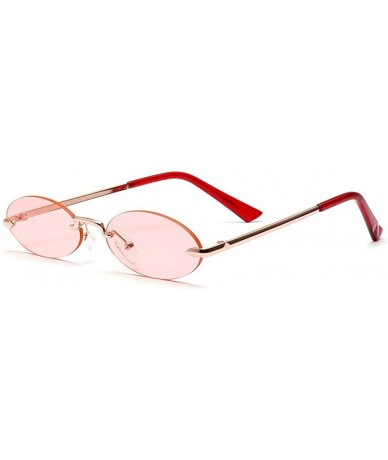 Oval oval borderless retro metal marine film ladies brand luxury designer sunglasses UV400 - Red - C918WMN680W $25.32