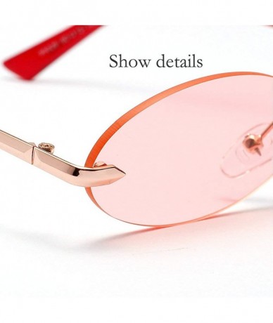 Oval oval borderless retro metal marine film ladies brand luxury designer sunglasses UV400 - Red - C918WMN680W $25.32