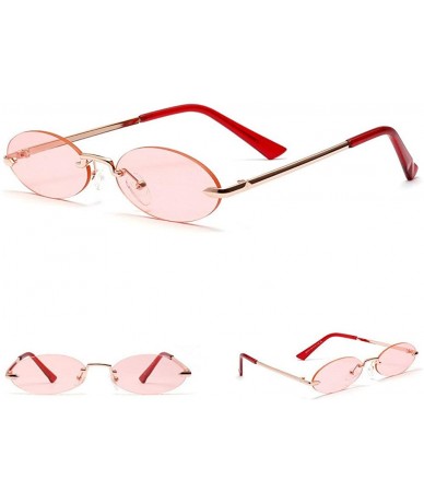 Oval oval borderless retro metal marine film ladies brand luxury designer sunglasses UV400 - Red - C918WMN680W $25.32