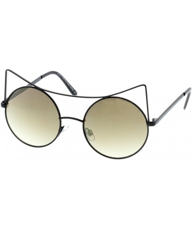 Cat Eye Women's Oversize Open Metal Mirrored Round Flat Lens Cat Eye Sunglasses 54mm - Black / Gold Mirror - C1183G4WW42 $22.14