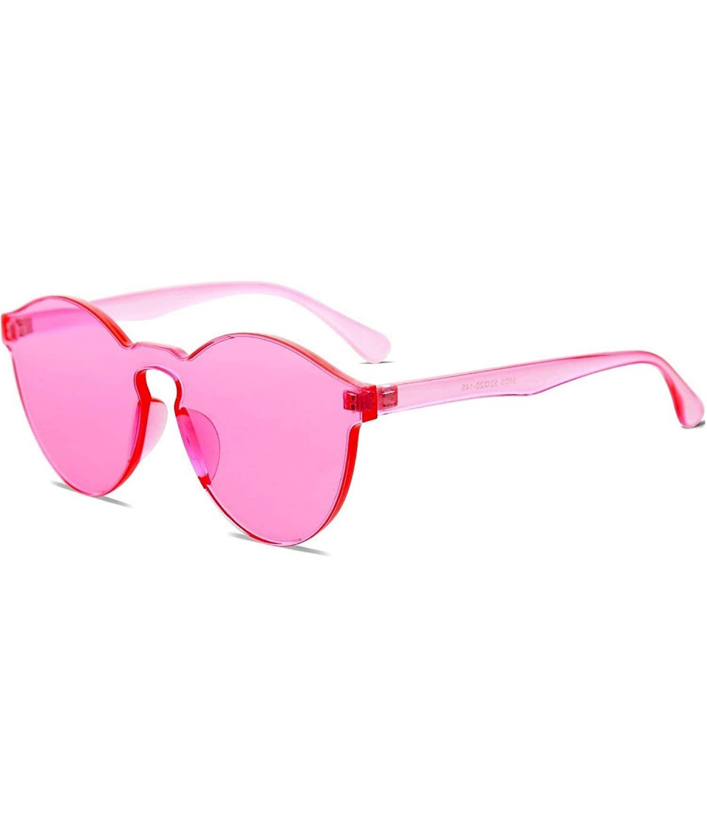 Rimless One Piece Rimless Sunglasses Colorful Transparent Round Oversized Retro Glasses - Pink - CP18D2Z25K5 $17.35