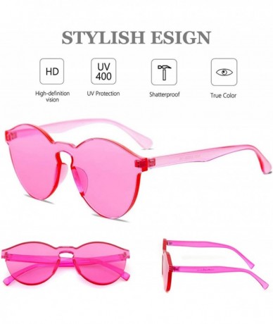 Rimless One Piece Rimless Sunglasses Colorful Transparent Round Oversized Retro Glasses - Pink - CP18D2Z25K5 $17.35