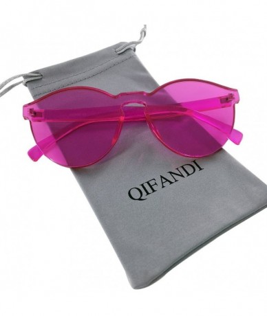 Rimless One Piece Rimless Sunglasses Colorful Transparent Round Oversized Retro Glasses - Pink - CP18D2Z25K5 $17.35