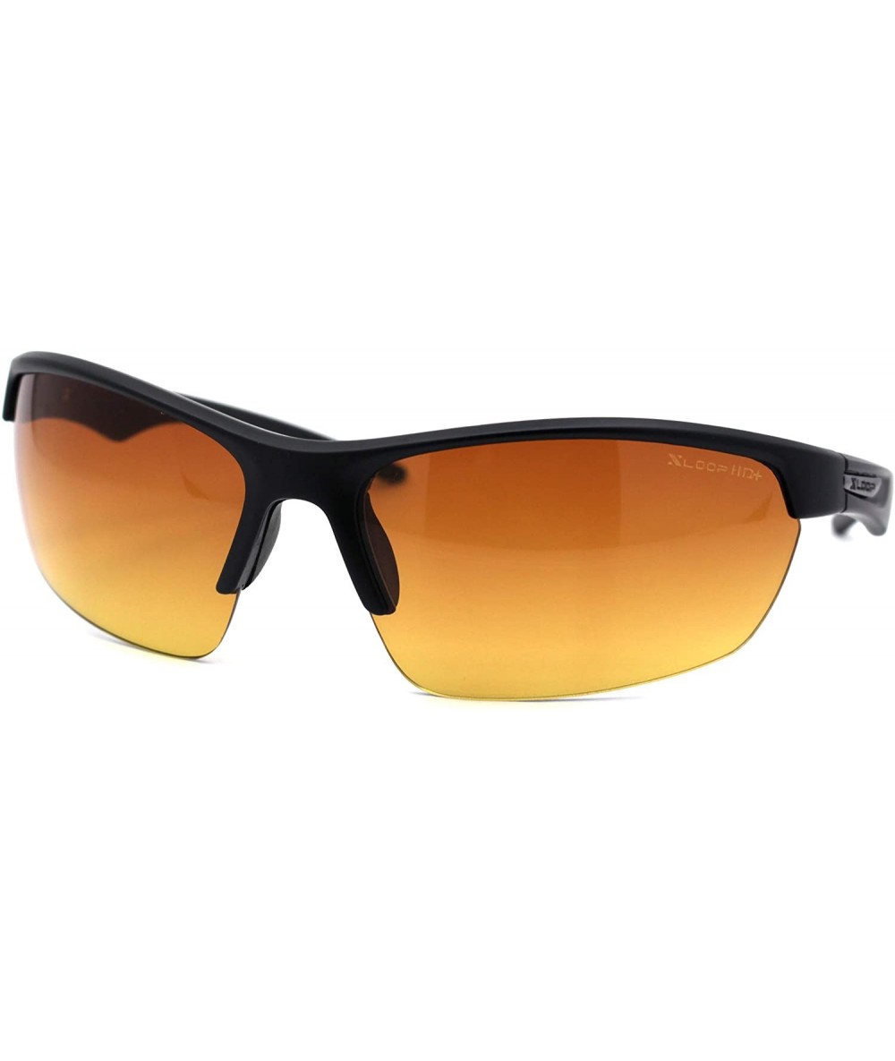 Sport Mens Amber HD Lens Baseball Half Rim Warp Sunglasses - Matte Black - CQ197ELOOR0 $23.83