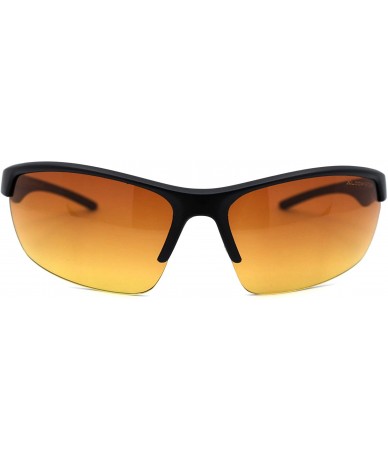 Sport Mens Amber HD Lens Baseball Half Rim Warp Sunglasses - Matte Black - CQ197ELOOR0 $23.83