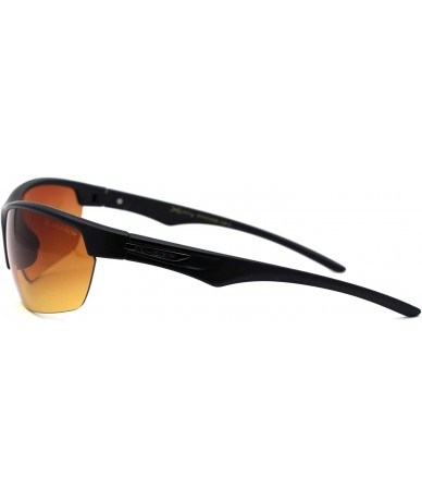 Sport Mens Amber HD Lens Baseball Half Rim Warp Sunglasses - Matte Black - CQ197ELOOR0 $23.83