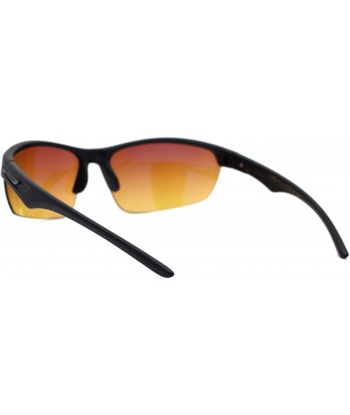 Sport Mens Amber HD Lens Baseball Half Rim Warp Sunglasses - Matte Black - CQ197ELOOR0 $23.83