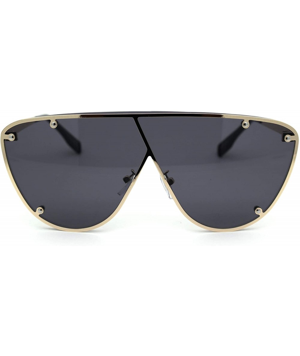 Rimless Womens Daisy Bevel Edge Flower Circle Lens Hippie Sunglasses - Gold Solid Black - CU18Y6UONWN $23.39