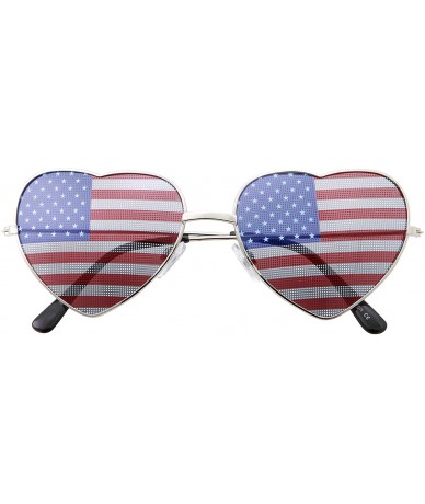 Round Womens Heart Shaped American Flag Cute Sunglasses - Silver - CX18M5HY92Z $19.14