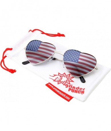 Round Womens Heart Shaped American Flag Cute Sunglasses - Silver - CX18M5HY92Z $19.14