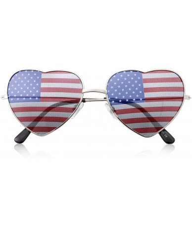 Round Womens Heart Shaped American Flag Cute Sunglasses - Silver - CX18M5HY92Z $19.14