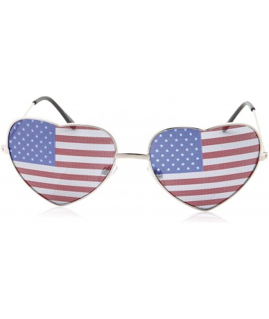 Round Womens Heart Shaped American Flag Cute Sunglasses - Silver - CX18M5HY92Z $19.14