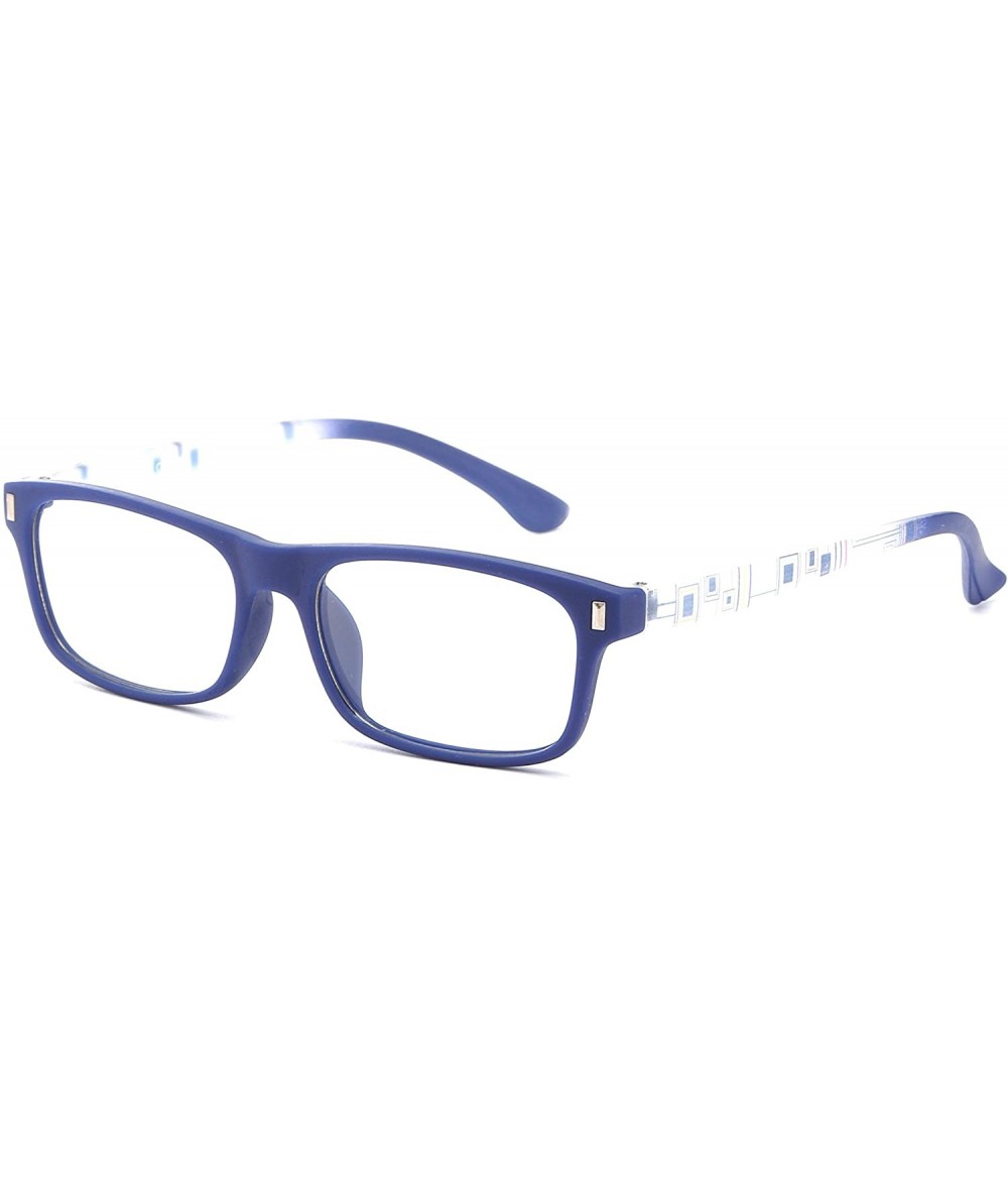 Wayfarer Women's Matte Finish Retro Temple Design Fashion Clear Lens Glassses - Blue - CE11G6GRV4R $19.35