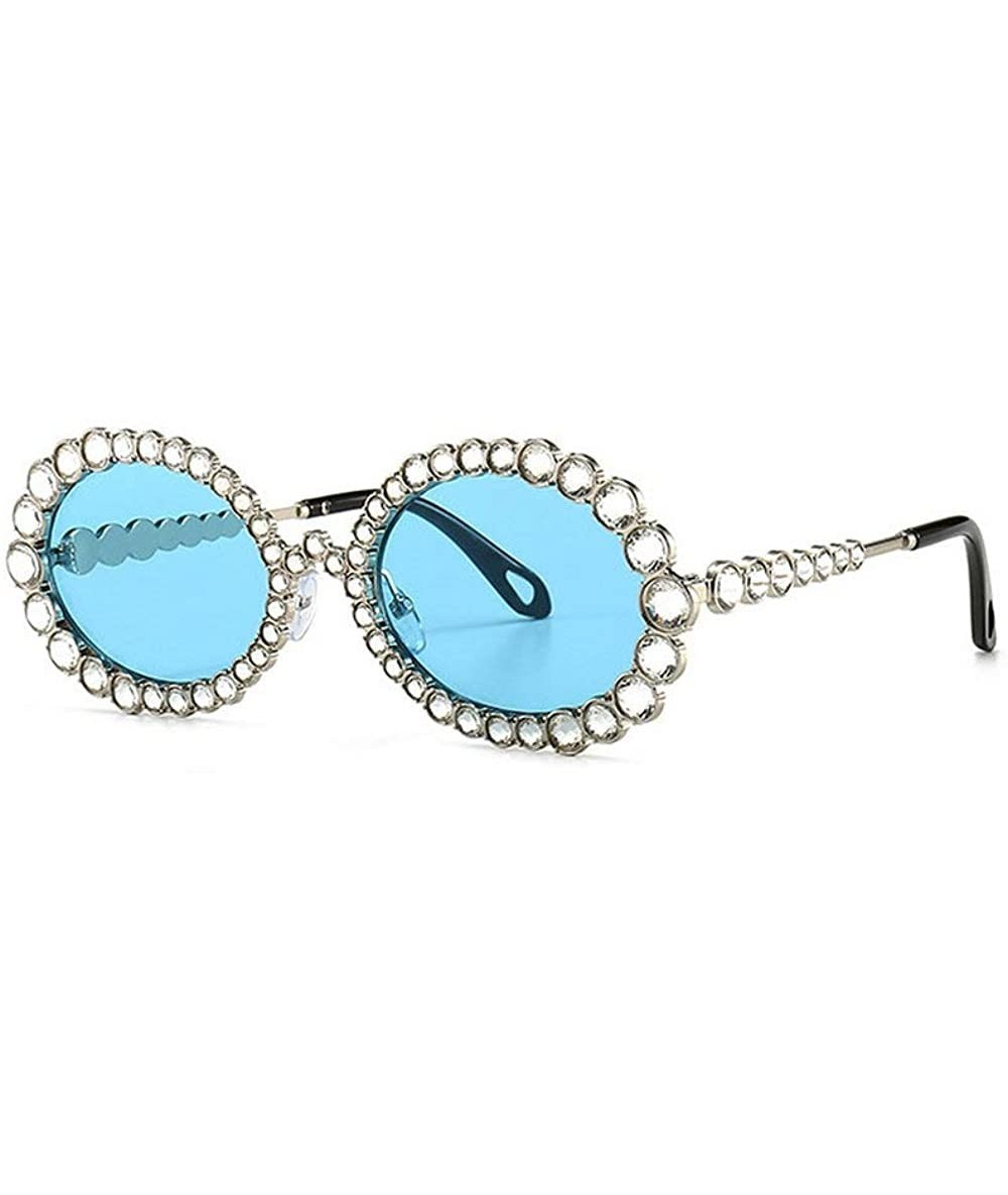 Oval 2020 New Fashion Crystal Decorative Sunglasses Oval Frame Trend Hip Hop Sunglasses - Blue - CQ1976U5TLI $25.27