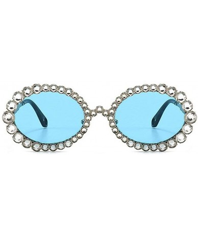 Oval 2020 New Fashion Crystal Decorative Sunglasses Oval Frame Trend Hip Hop Sunglasses - Blue - CQ1976U5TLI $25.27