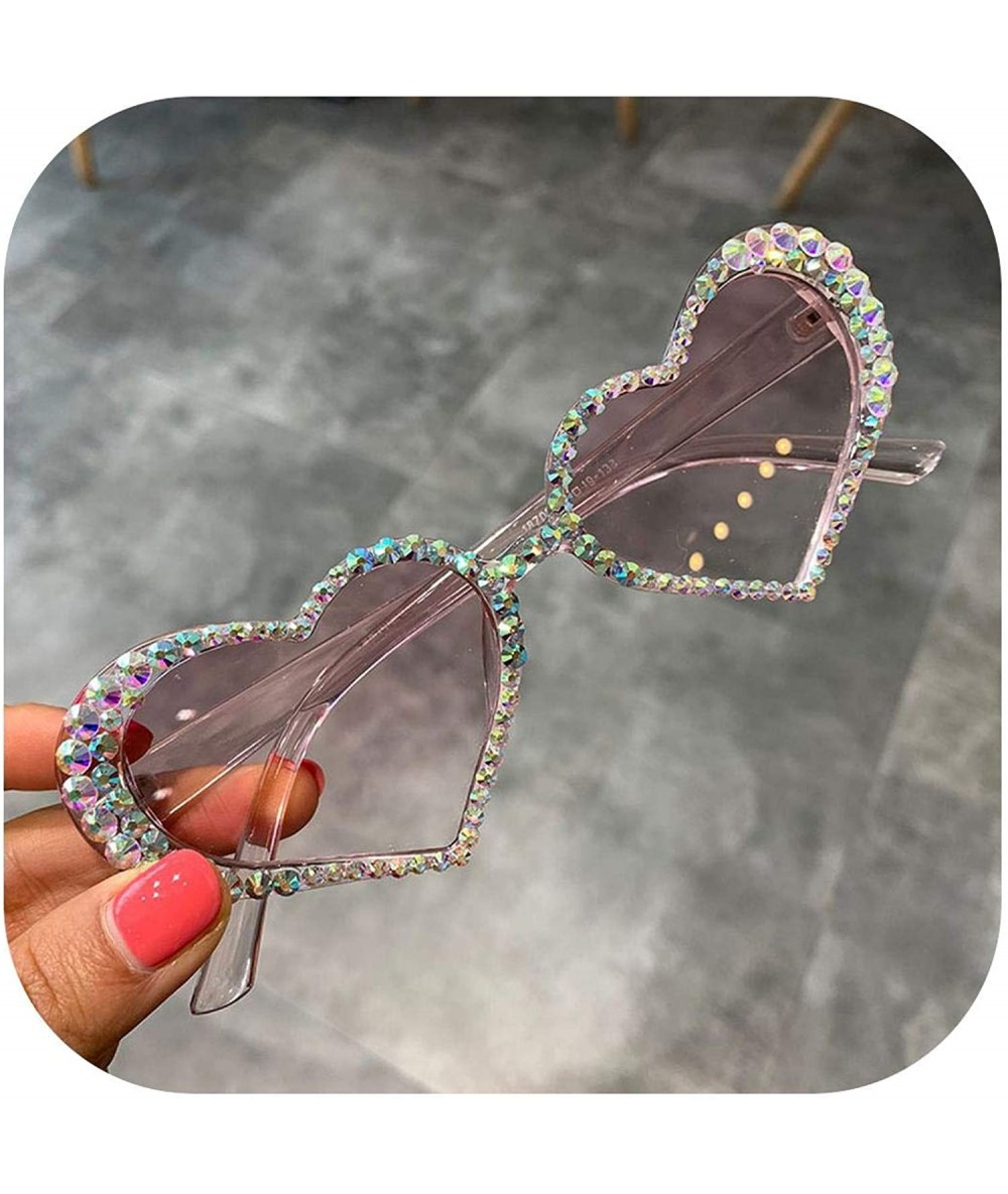 Oversized Vintage Heart Sunglasses Women Fashion Luxury Rhinestone Decoration Cat Eye Men Eyeglasses Oculos Clear - Pink - CD...