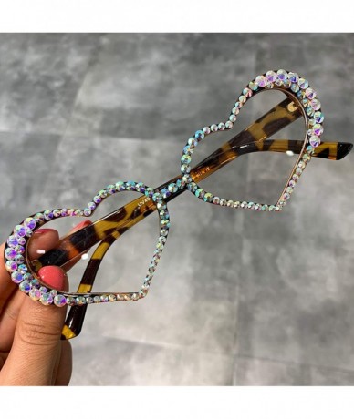 Oversized Vintage Heart Sunglasses Women Fashion Luxury Rhinestone Decoration Cat Eye Men Eyeglasses Oculos Clear - Pink - CD...