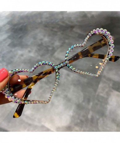 Oversized Vintage Heart Sunglasses Women Fashion Luxury Rhinestone Decoration Cat Eye Men Eyeglasses Oculos Clear - Pink - CD...