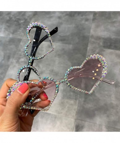 Oversized Vintage Heart Sunglasses Women Fashion Luxury Rhinestone Decoration Cat Eye Men Eyeglasses Oculos Clear - Pink - CD...