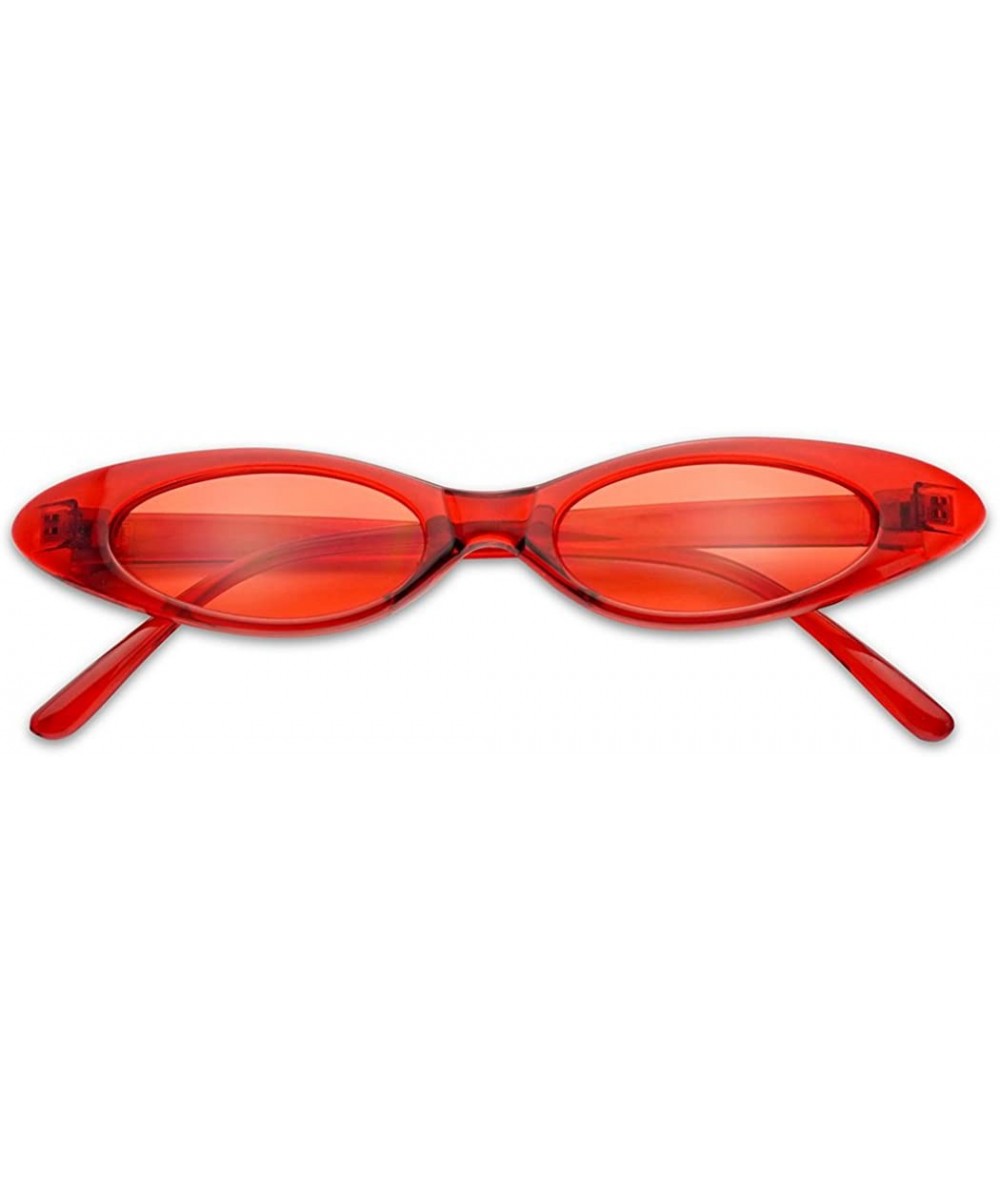 Oval Ultra Small Slim Translucent Vintage Oval Cat Eye Sun Glasses Candy Color - Crystal Red - C918CSGWO7W $23.14