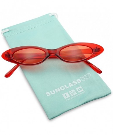 Oval Ultra Small Slim Translucent Vintage Oval Cat Eye Sun Glasses Candy Color - Crystal Red - C918CSGWO7W $23.14