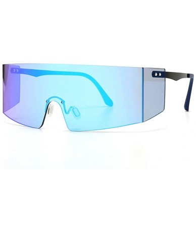 Goggle Oversized Shield Sunglasses Flat Top Gradient Lens Rimless Eyeglasses Women Men - Blue&silver - CE199I73MLN $26.54