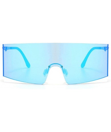 Goggle Oversized Shield Sunglasses Flat Top Gradient Lens Rimless Eyeglasses Women Men - Blue&silver - CE199I73MLN $26.54