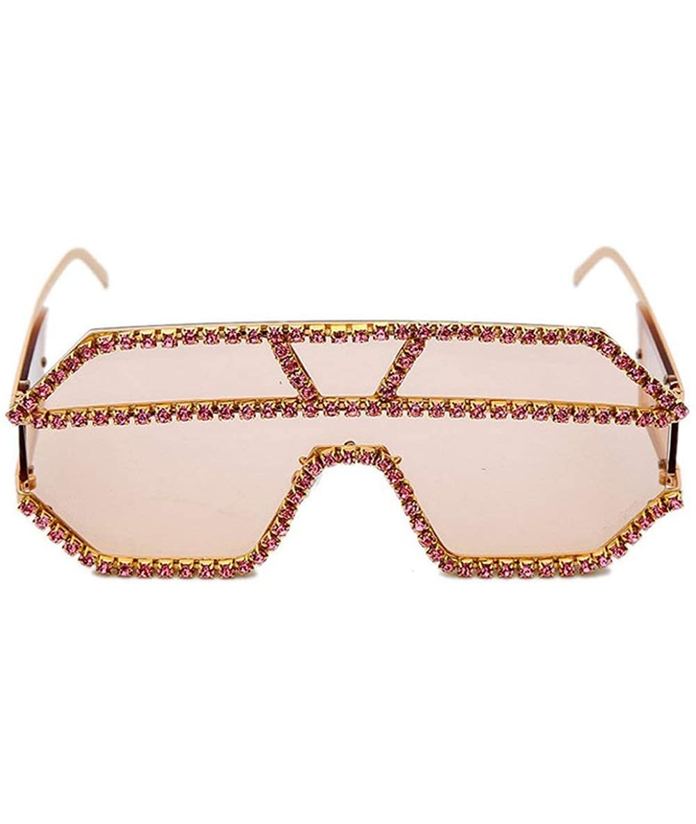 Square Oversized Sunglasses One piece Rhinestone Eyeglasses - Pink - CT18A2T6S85 $27.30