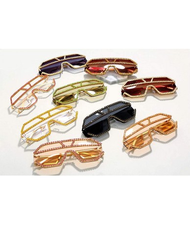 Square Oversized Sunglasses One piece Rhinestone Eyeglasses - Pink - CT18A2T6S85 $27.30