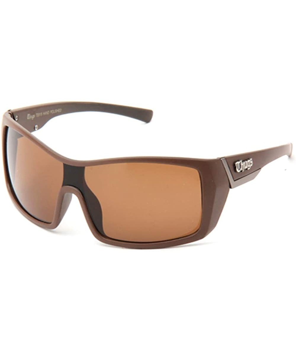 Rectangular Hardcore Men's Shield Slim Temple Sunglasses - Brown - CX119DUIRSR $18.77