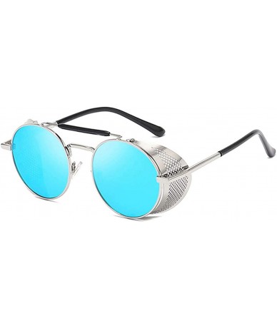 Round Steampunk Sunglasses for Men Women-Classic Round Style-UV Protection 8086 - Blue - CI19032ILZ5 $17.16