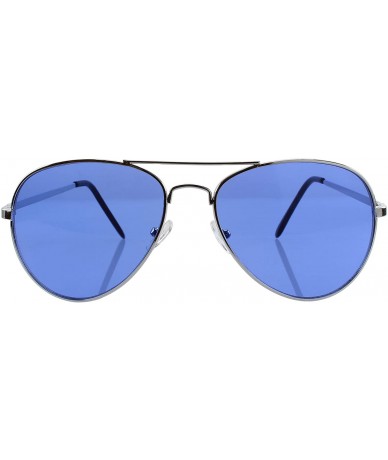 Goggle Aviator Style Metal Frame Colored Lens Sunglass-Wholesale Lot 12 Pairs - Silver Frame / Blue Lens - CW18E20Q25R $39.04