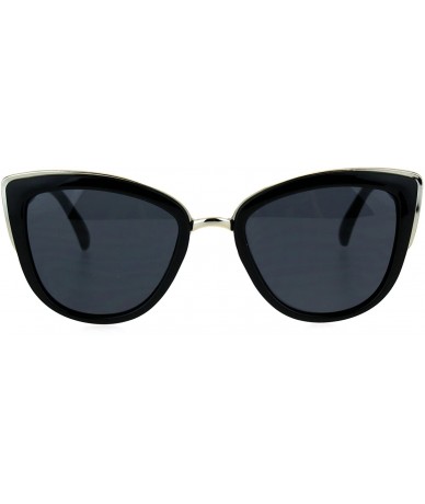 Round Runway Fashion Metal Bridge Trim Oversized Cat Eye Sunglasses - All Black - CN184IW82AZ $23.05